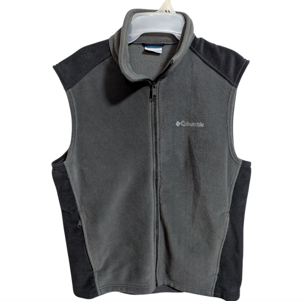 Columbia Gray Fleece Zip Up Vest Medium Gray Unisex Zipper Pockets Cozy